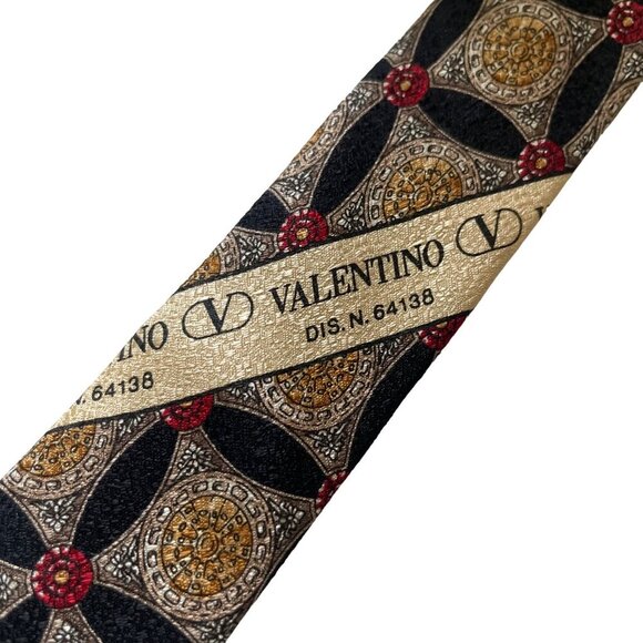 Valentino Cravatte Tie Italian Silk Tie Geometric Pattern Black/Gold - Picture 8 of 8